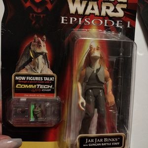 Vintage Star Wars JarJar Binks W/ Gungan Battle Staff  Episode I 1998